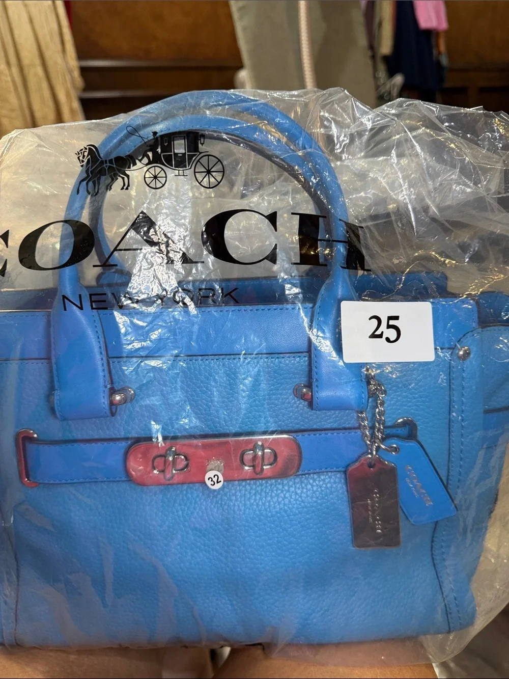 25. NEW Coach Lapis Blue Pebbled Leather Mini Satchel with Silver Hardware